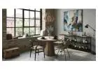 Scalloped Sintered Stone Round Dining Table with Architectural Walnut Pedestal Base