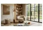 Modern Chenille Swivel Barrel Accent Chair with 180° Auto-Return Wood Base